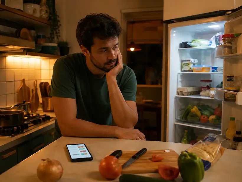 Antes do método: pessoa cansada sem plano para comer
